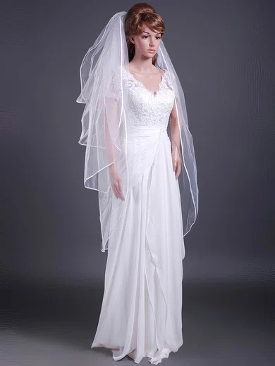 Nice Four-tier Fingertip Wedding Veils with Ribbon Edge #1430007