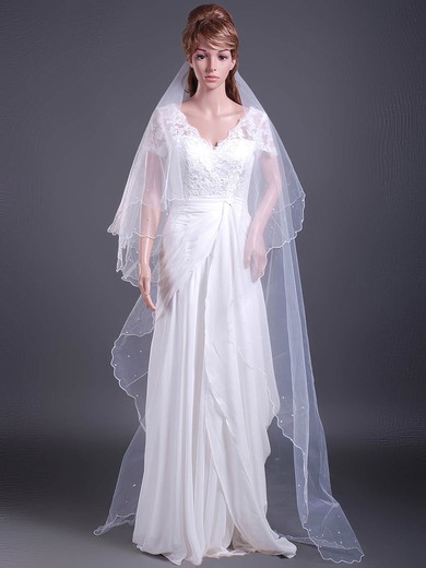 Fabulous Two-tier Chapel Wedding Veils with Scalloped Edge #1430010