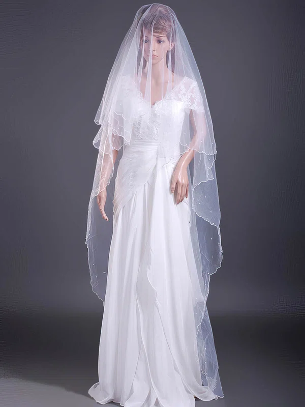 Delicate One-tier Waltz Wedding Veils with Scalloped Edge #1430011