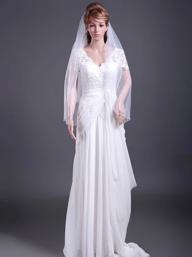 Elegant Two-tier Fingertip Wedding Veils with Pencil Edge #1430013