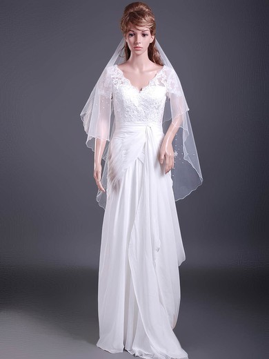Fabulous Two-tier Elbow Wedding Veils with Pencil Edge #1430015