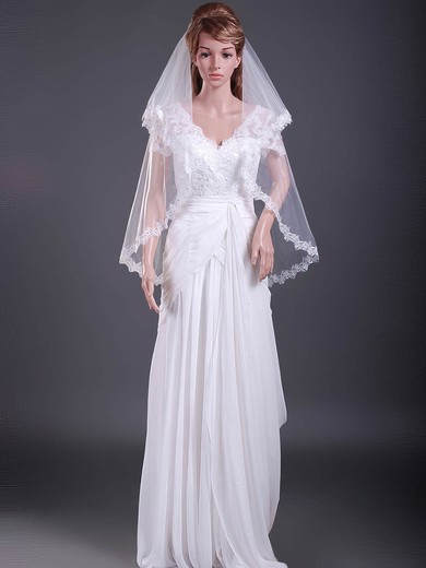 Elegant Two-tier Elbow Wedding Veils with Lace Applique Edge #1430017