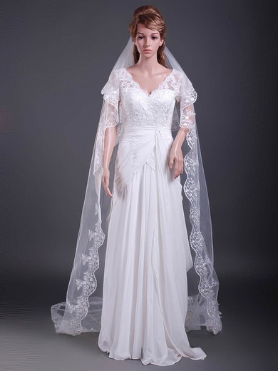 Gorgeous Two-tier Cathedral Wedding Veils with Lace Applique Edge #1430019