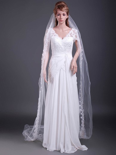 Delicate One-tier Cathedral Wedding Veils with Pencil Edge #1430020