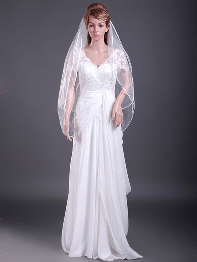 Beautiful Two-tier Elbow Wedding Veils with Ribbon Edge #1430021