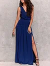 A-line V-neck Shimmer Crepe Floor-length Prom Dresses With Split Front #UKM020121838