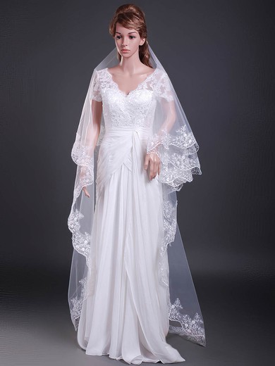 Nice Two-tier Chapel Wedding Veils with Lace Applique Edge #1430022