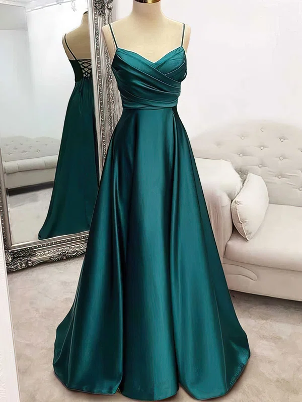 Ball Gown/Princess V-neck Satin Sweep Train Prom Dresses With Ruched #UKM020121845