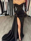 Sheath/Column Off-the-shoulder Satin Prom Dresses With Appliques #UKM020121848