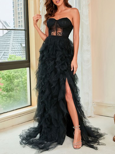 Ball Gown/Princess Sweetheart Tulle Sweep Train Prom Dresses With Lace #UKM020121851