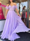 A-line Sweetheart Chiffon Sweep Train Appliques Lace Prom Dresses #UKM020120913