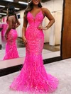 Trumpet/Mermaid V-neck Sequined Sweep Train Prom Dresses With Feathers / Fur #UKM020121666