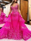 Ball Gown/Princess V-neck Glitter Watteau Train Prom Dresses With Appliques Lace #UKM020121668
