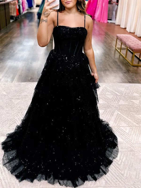 Ball Gown/Princess Cowl Neck Glitter Sweep Train Prom Dresses With Ruched #UKM020121670