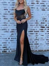Trumpet/Mermaid Cowl Neck Silk-like Satin Sweep Train Prom Dresses With Ruched #UKM020121689