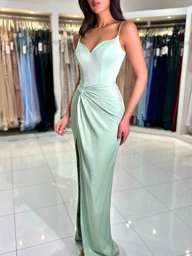 Sheath/Column V-neck Satin Floor-length Evening Dresses With Split Front PT020121692
