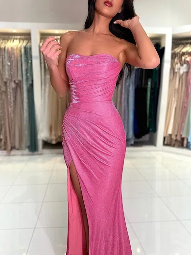 Sheath/Column Sweetheart Shimmer Crepe Floor-length Evening Dresses With Split Front PT020121695