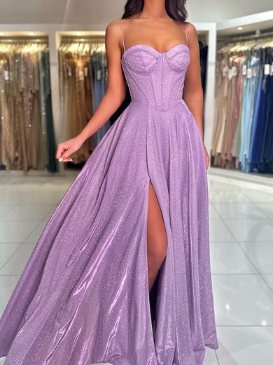 A-line Sweetheart Shimmer Crepe Floor-length Prom Dresses With Split Front #UKM020121696