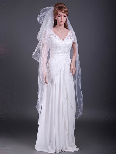 Delicate Four-tier Tulle Chapel Wedding Veils with Scalloped Edge #1430030