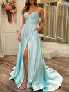Ball Gown/Princess Sweetheart Silk-like Satin Sweep Train Prom Dresses With Pockets #UKM020121718
