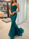 Trumpet/Mermaid Scoop Neck Tulle Sweep Train Prom Dresses With Appliques Lace #UKM020121720