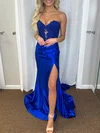 Trumpet/Mermaid Sweetheart Silk-like Satin Sweep Train Prom Dresses With Appliques Lace #UKM020121731