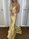 Trumpet/Mermaid Sweetheart Silk-like Satin Sweep Train Prom Dresses With Ruched #UKM020121733