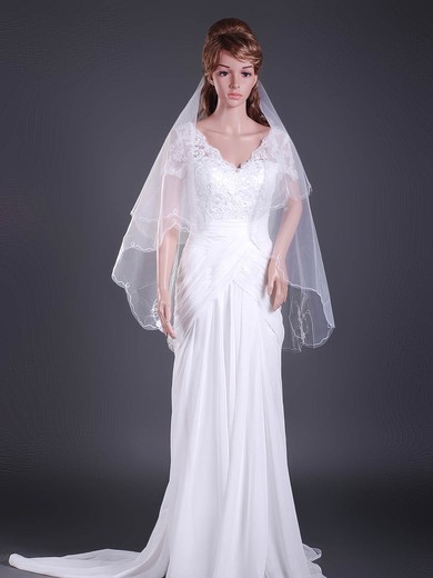 Gorgeous Two-tier Tulle Fingertip Wedding Veils with Cut Edge #1430032