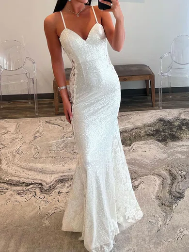 Mermaid V-neck Sparkly Sequin Backless Prom Dresses With Appliques #UKM020121738