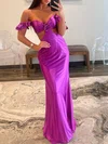 Trumpet/Mermaid Off-the-shoulder Silk-like Satin Sweep Train Prom Dresses With Flower(s) #UKM020121742