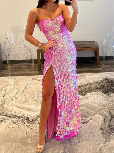 Sheath/Column Strapless Sparkly Sequin Prom Dresses #UKM020121744