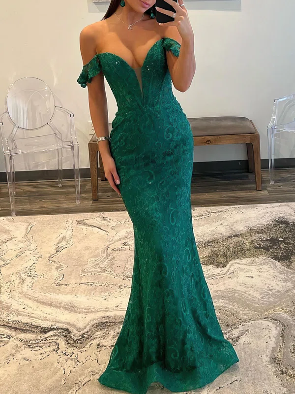 Trumpet/Mermaid Off-the-shoulder Lace Sweep Train Prom Dresses #UKM020121748