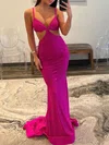 Trumpet/Mermaid V-neck Jersey Sweep Train Prom Dresses With Crystal Detailing #UKM020121749