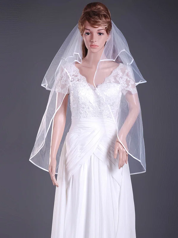 Two-tier Tulle Elbow Wedding Veils with Ribbon Edge #1430035