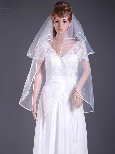 Two-tier Tulle Elbow Wedding Veils with Ribbon Edge #1430035