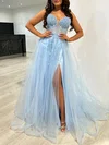 Ball Gown/Princess V-neck Glitter Sweep Train Prom Dresses With Split Front #UKM020121765