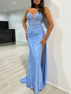 Trumpet/Mermaid V-neck Jersey Sweep Train Prom Dresses With Split Front #UKM020121768