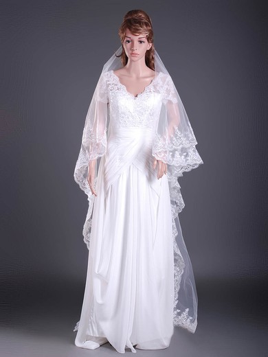 Beautiful Two-tier Chapel Wedding Veils with Lace Applique Edge #1430036