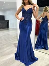 Trumpet/Mermaid V-neck Jersey Sweep Train Prom Dresses With Appliques Lace #UKM020121780
