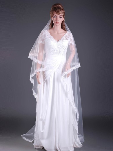 Two-tier Chapel Wedding Veils with Lace Applique Edge #1430037