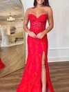 Trumpet/Mermaid Sweetheart Tulle Sweep Train Prom Dresses With Appliques Lace #UKM020121797