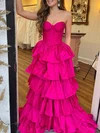Ball Gown/Princess Sweetheart Satin Sweep Train Prom Dresses With Tiered #UKM020121799