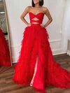 Ball Gown/Princess Sweetheart Tulle Sweep Train Prom Dresses With Tiered #UKM020121800
