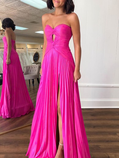 A-line Sweetheart Chiffon Sweep Train Prom Dresses With Split Front #UKM020121801