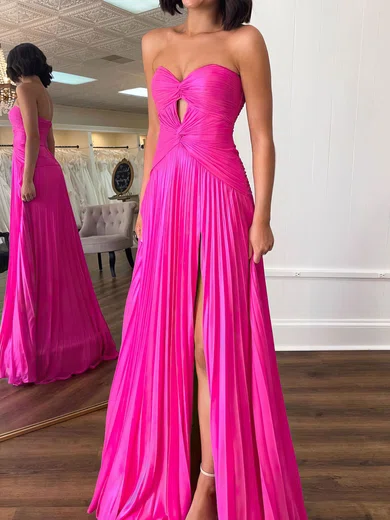 A-line Strapless Chiffon Pleated Cut Out Prom Dresses #UKM020121801