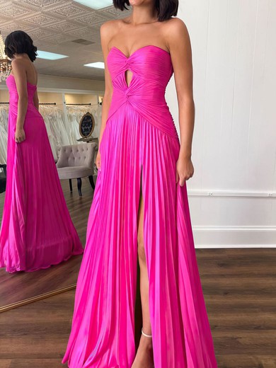 A-line Sweetheart Chiffon Sweep Train Prom Dresses With Split Front #UKM020121801