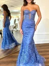 Trumpet/Mermaid Sweetheart Lace Sweep Train Prom Dresses With Appliques Lace #UKM020121804
