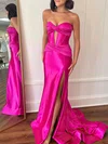 Trumpet/Mermaid Sweetheart Silk-like Satin Sweep Train Prom Dresses With Split Front #UKM020121806