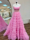 Ball Gown/Princess Straight Glitter Sweep Train Prom Dresses With Tiered #UKM020121820