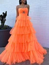 Ball Gown/Princess Halter Tulle Sweep Train Prom Dresses With Tiered #UKM020121821